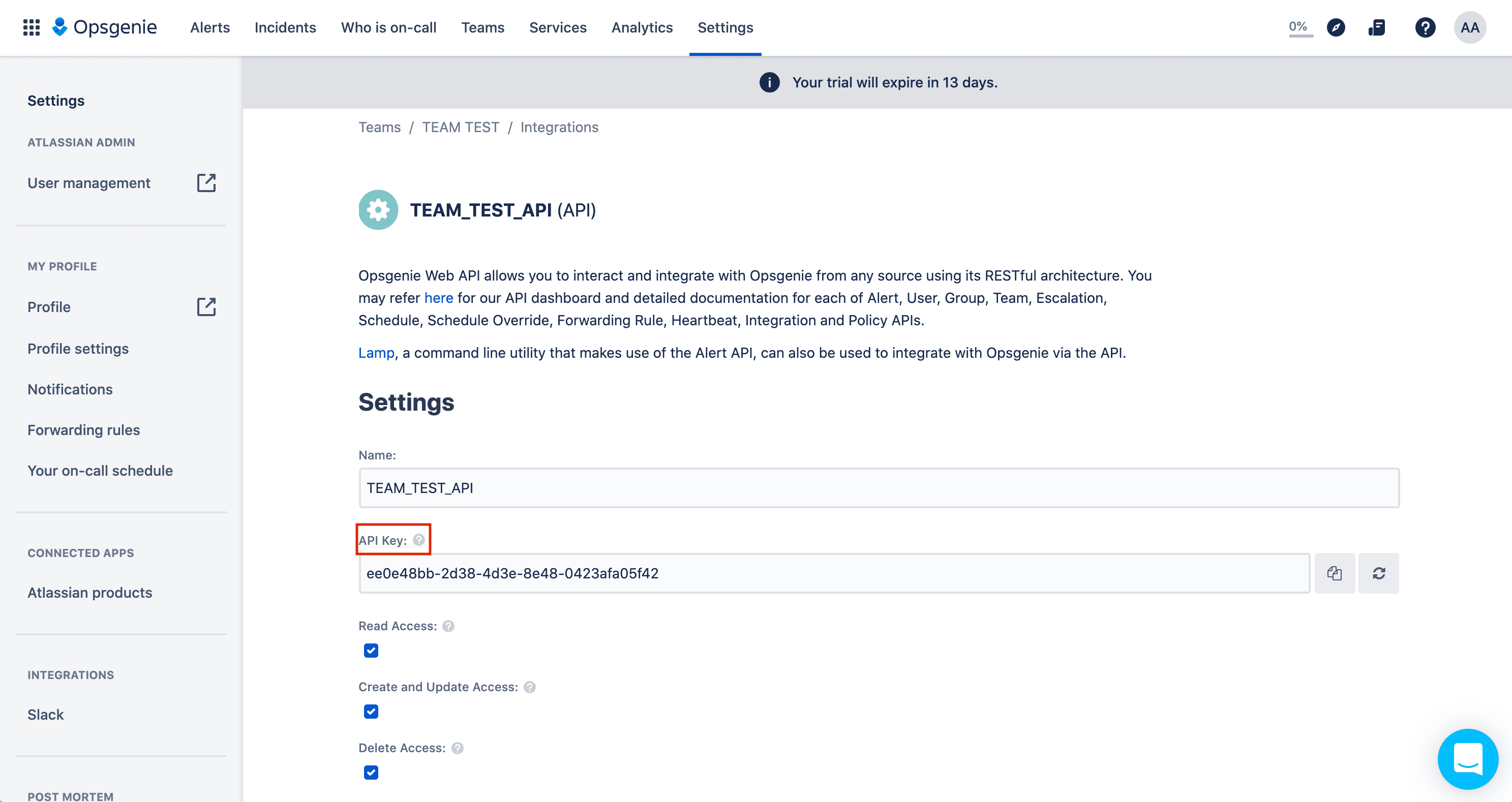 Figure: OpsGenie Integration  Configuration