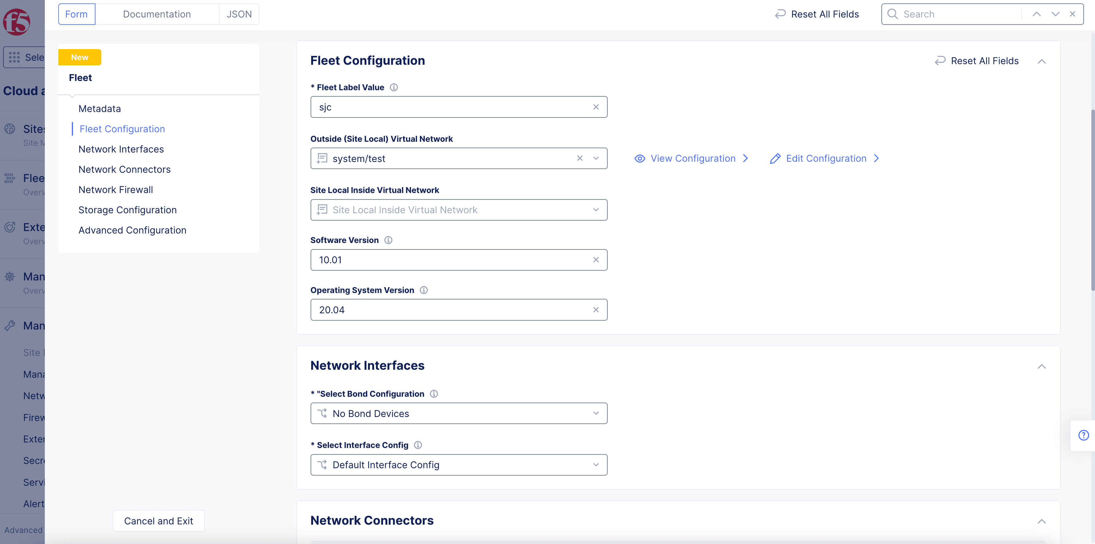 Figure: Fleet Label, Networks, and Versions