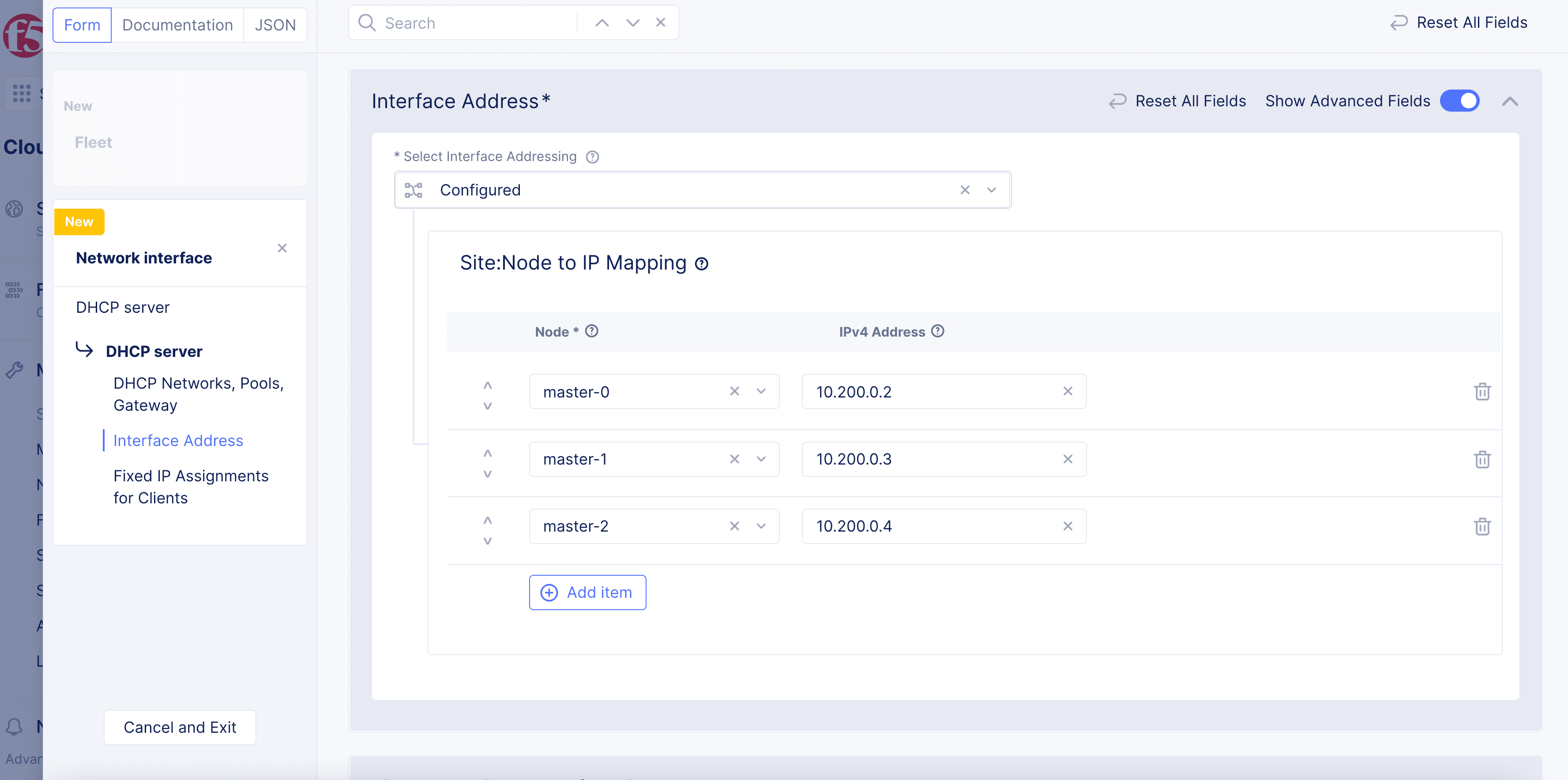 Figure: Static IP Configuration for VLAN 192