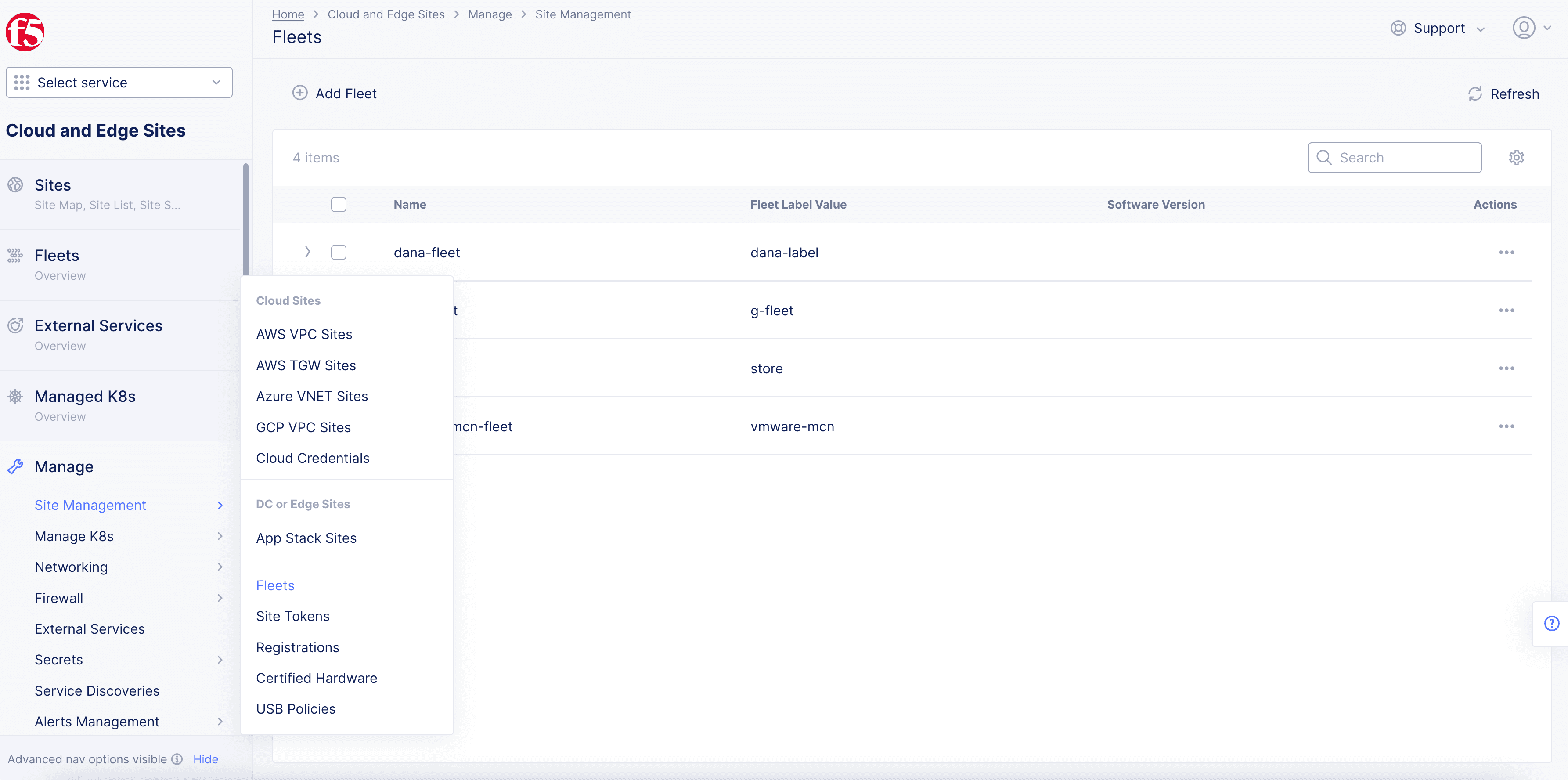 Figure: Fleet list