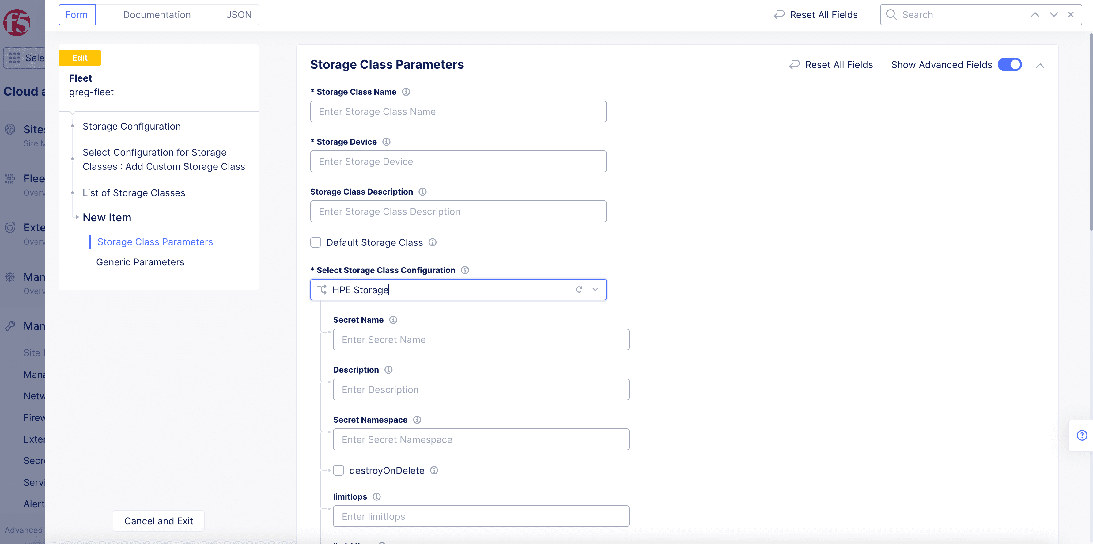 Figure: Storage class parameters