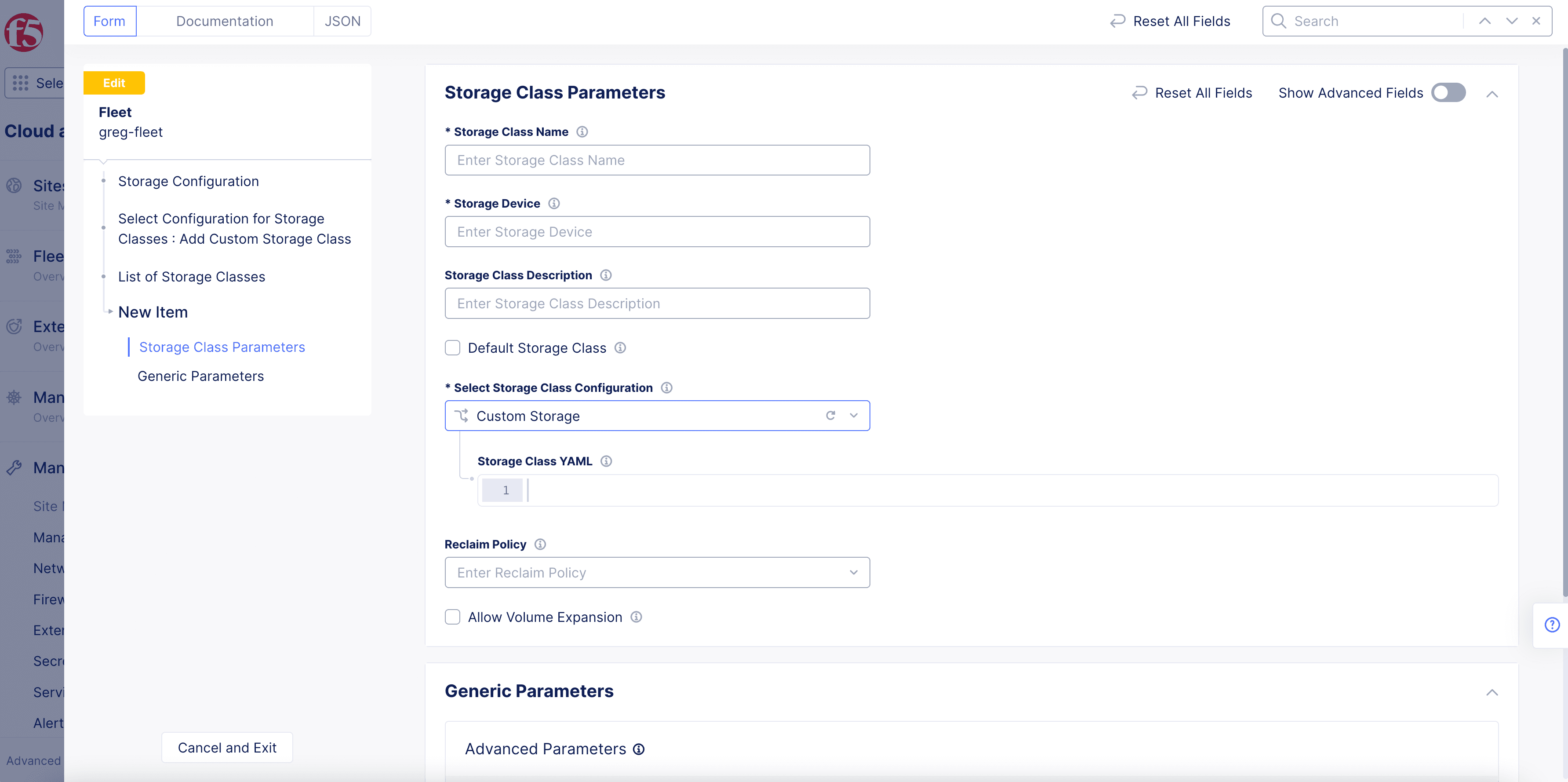 Figure: Storage class parameters