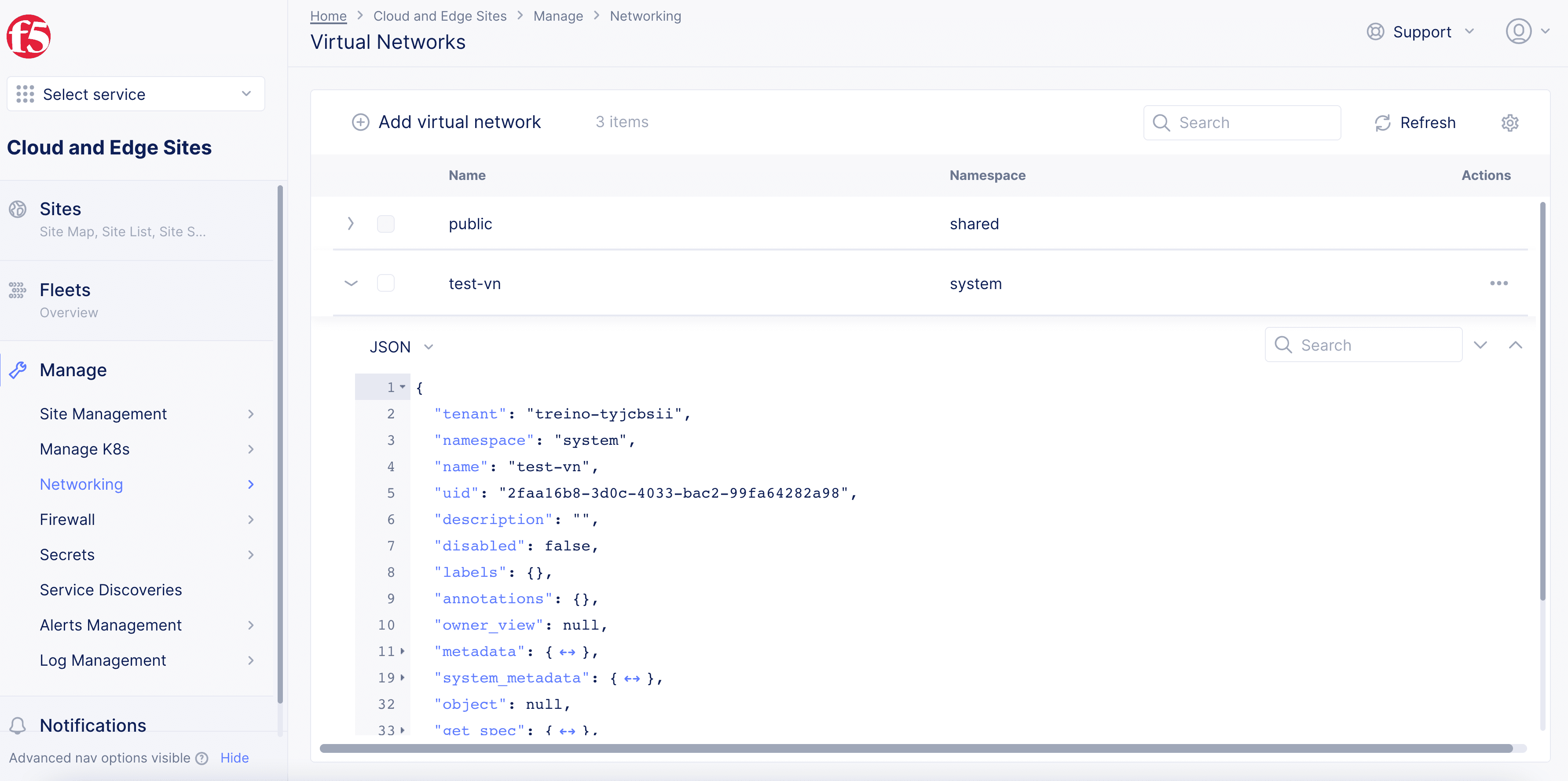 Figure: View Virtual Network Object Information