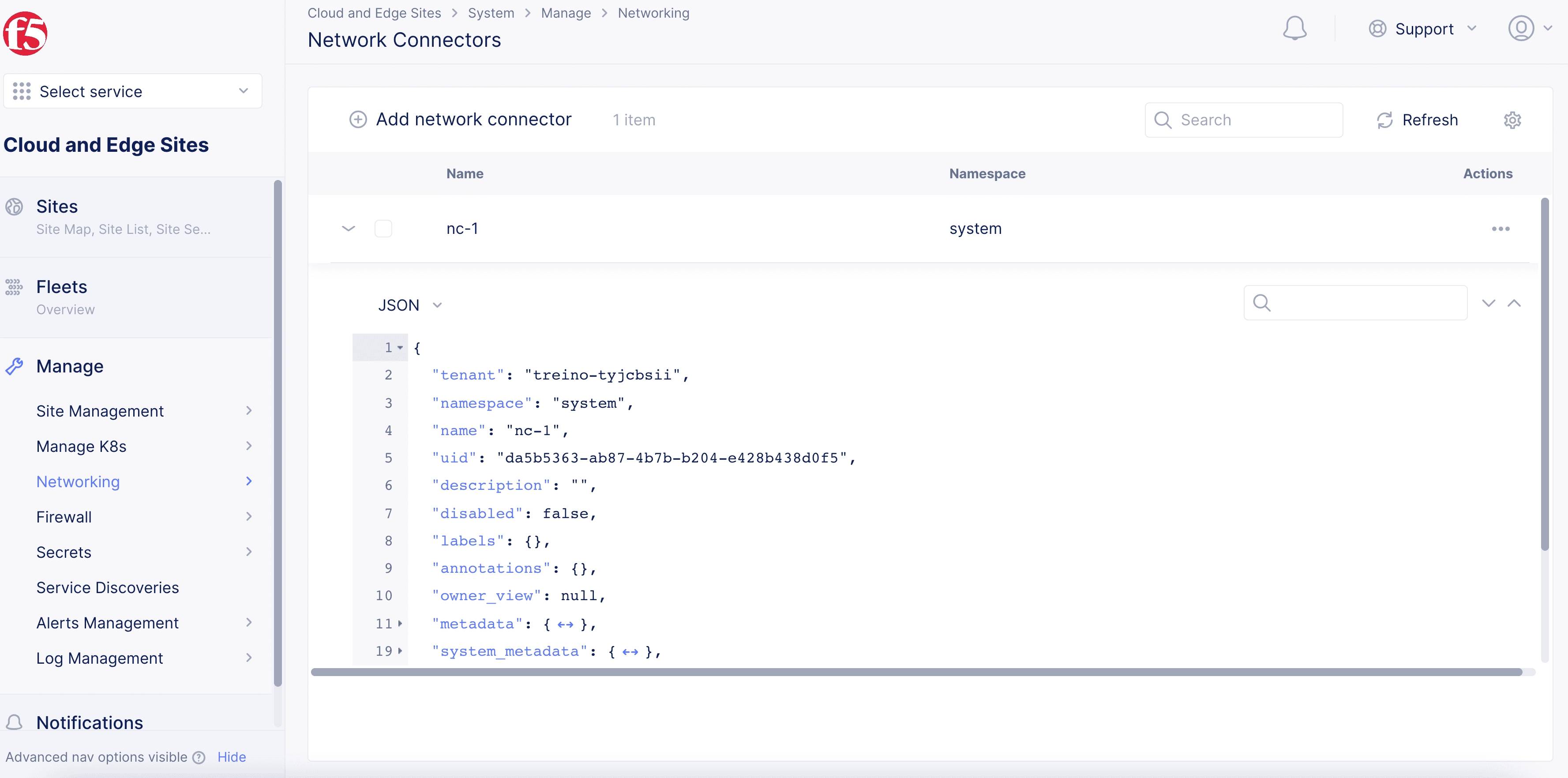 Figure: View Network Connector Object Information