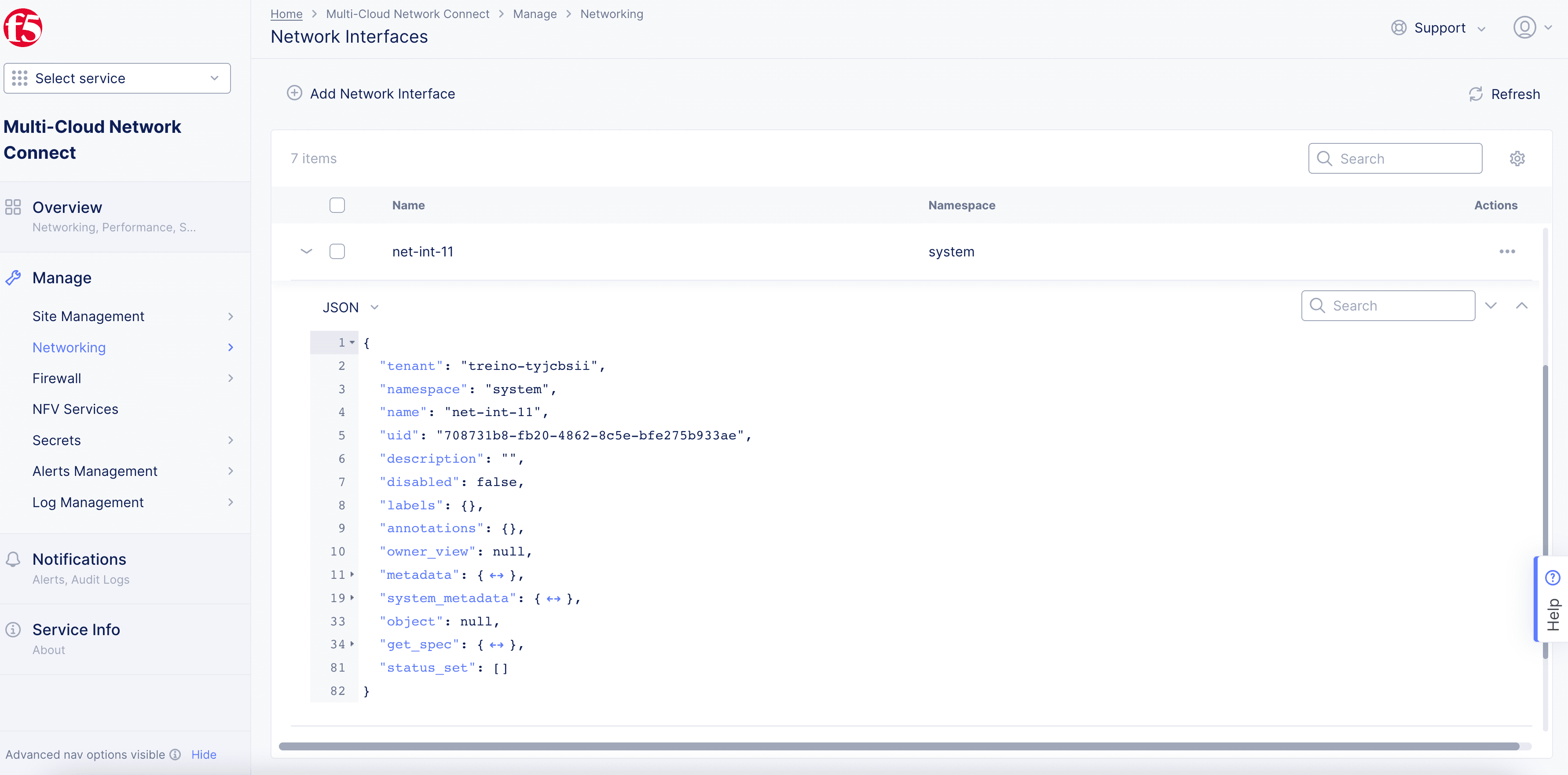 Figure: View Network Interface Object Information