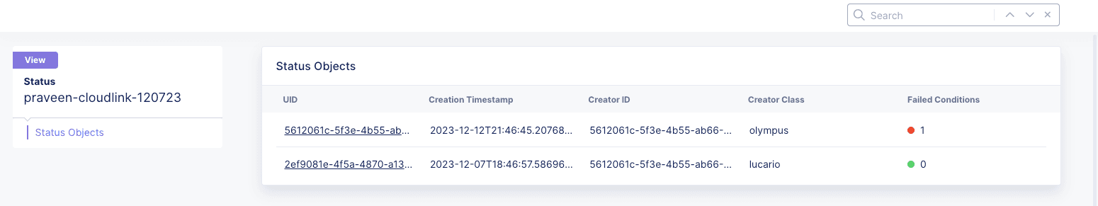 Figure: GCP CloudLink Object Status