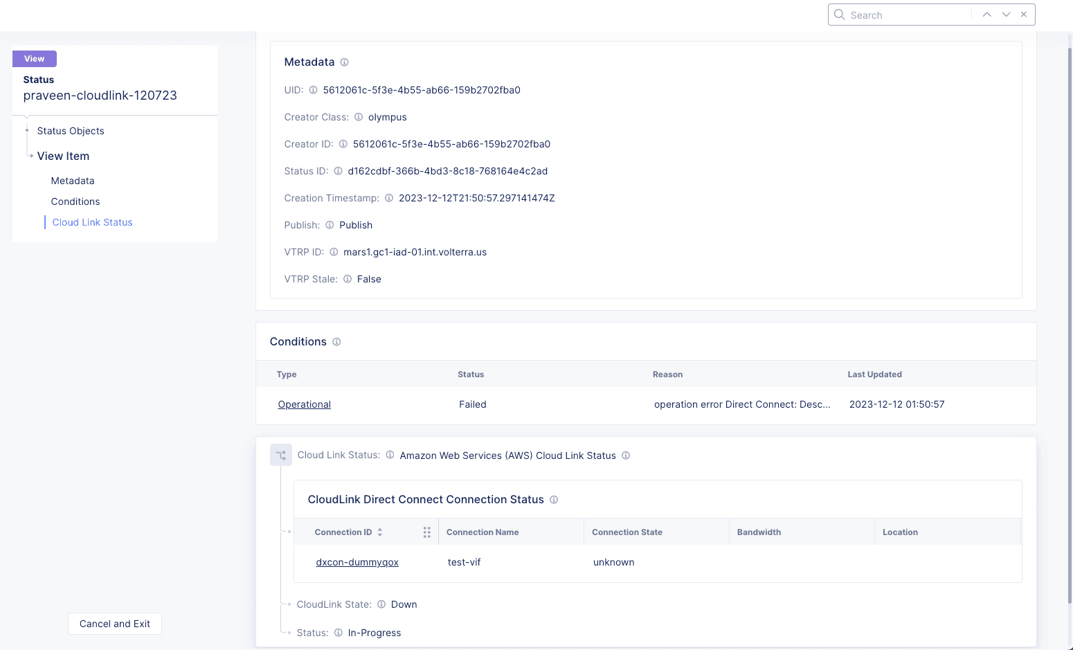 Figure: GCP CloudLink Status Failed