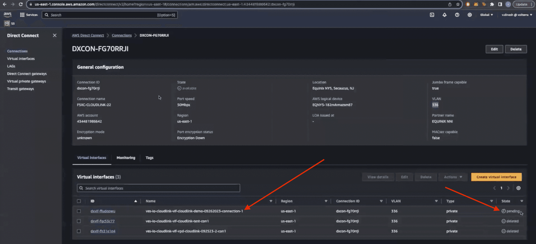 Figure: AWS CloudLink VIF Created