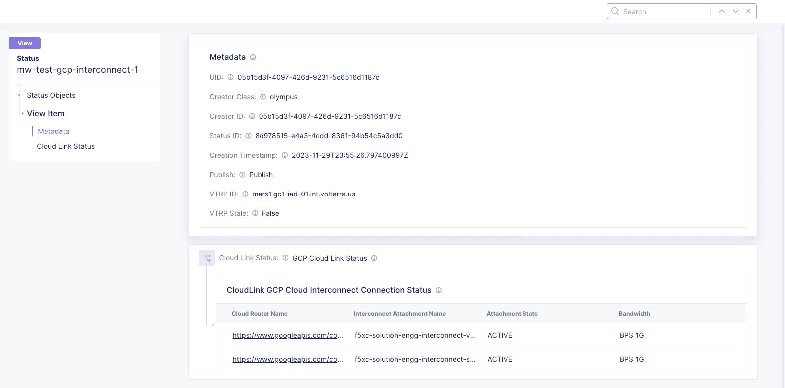 Figure: GCP CloudLink Status