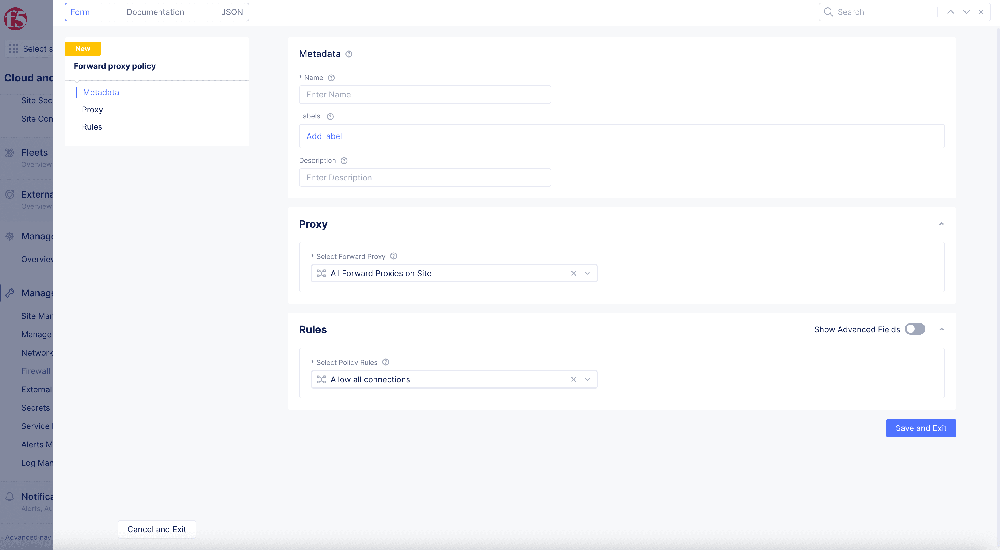 Figure: Create Policy and Configure Proxy