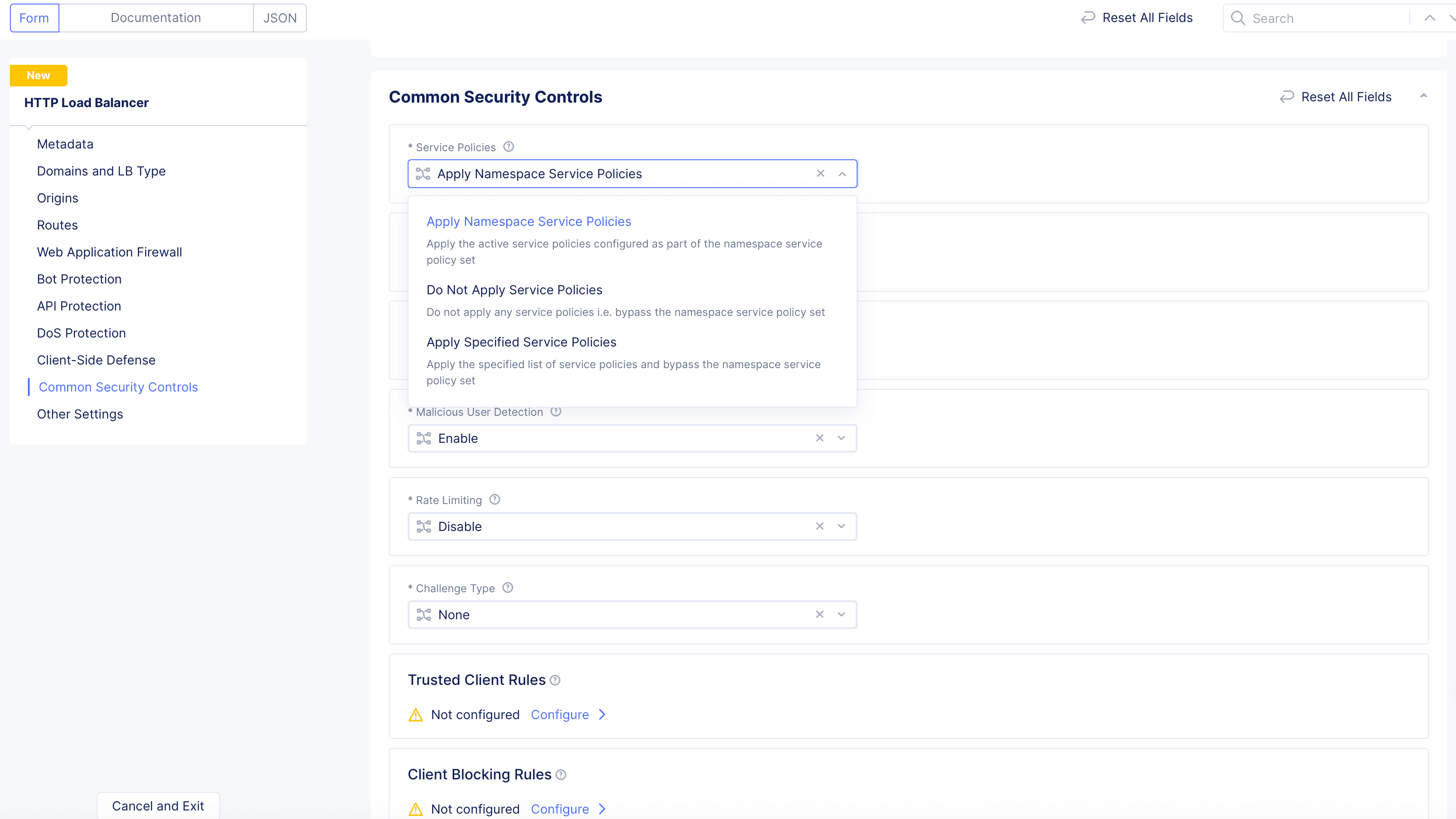 Figure: Service Policy Configuration