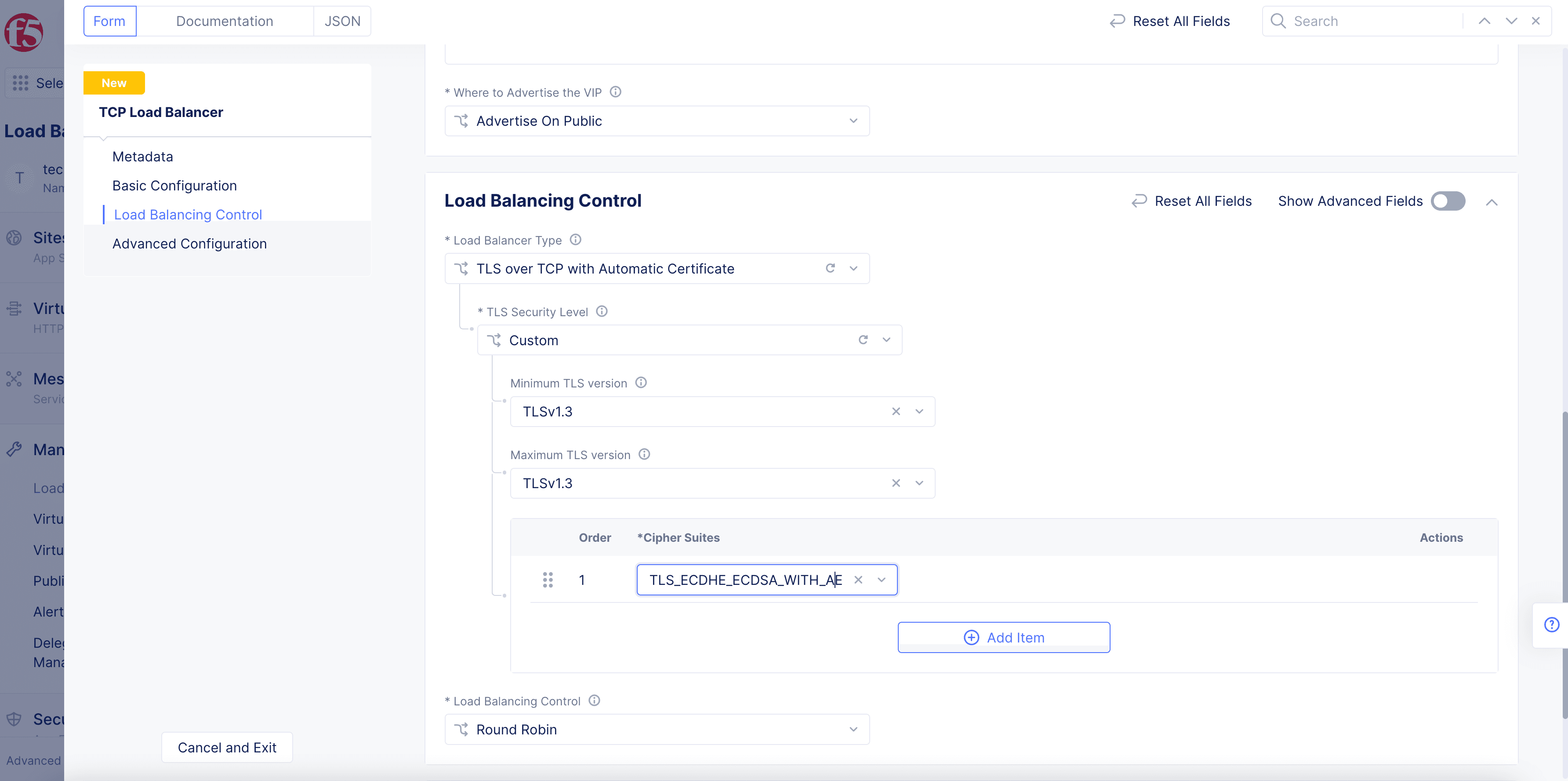 Figure: TLS Custom Security Configuration