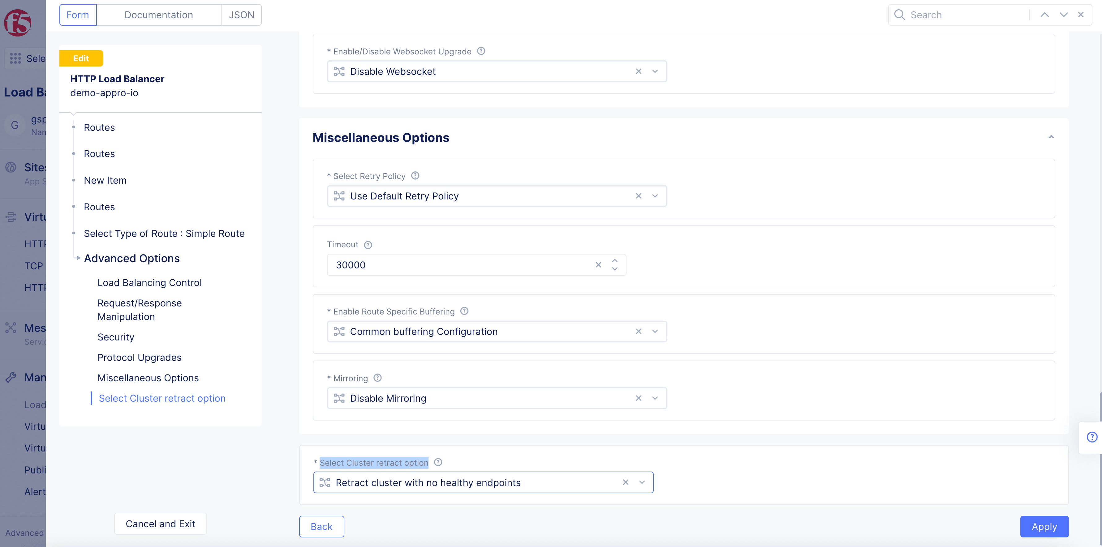 Figure: Cluster Retraction Settings