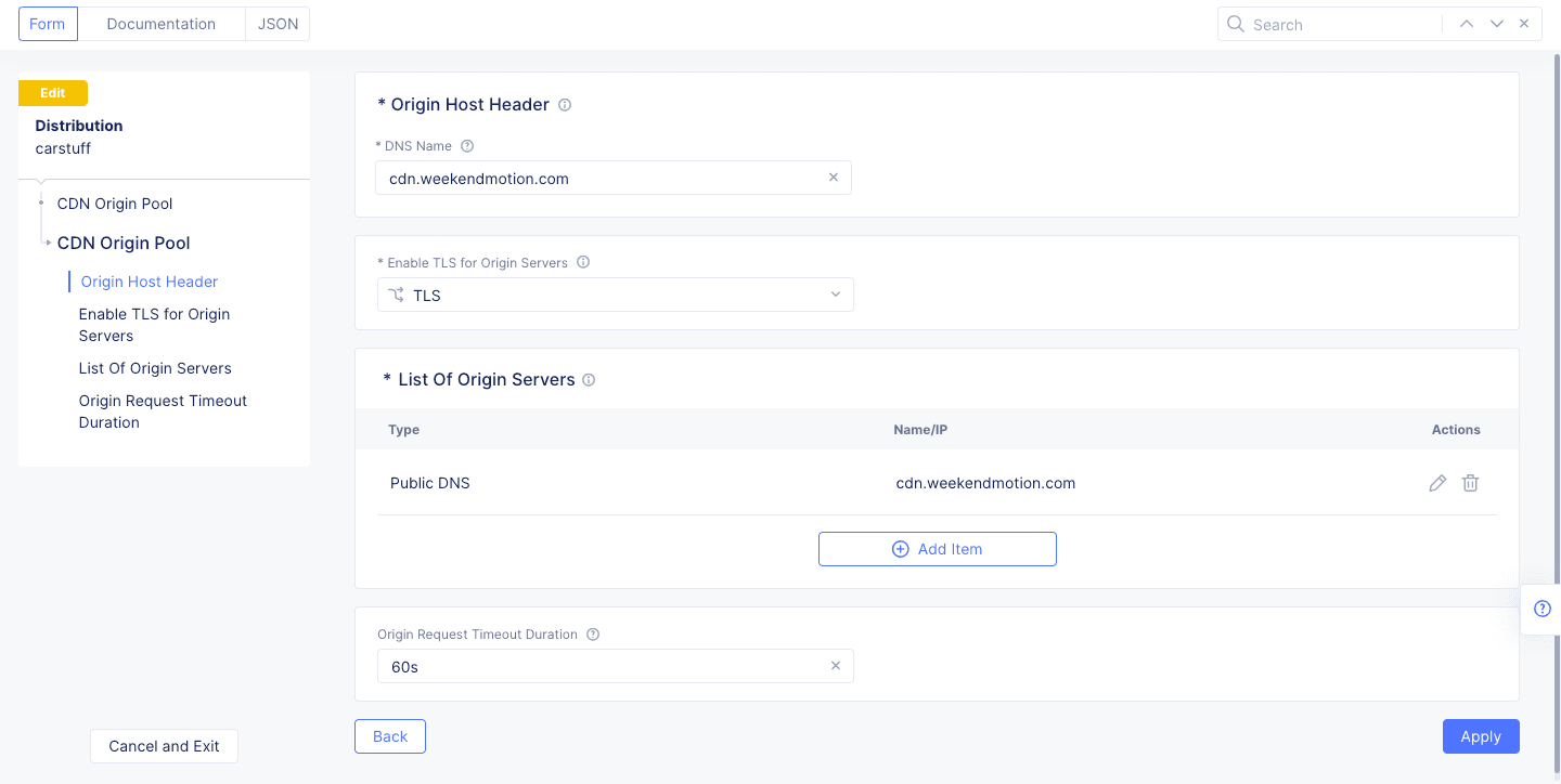 Figure: Origin Pool Configuration