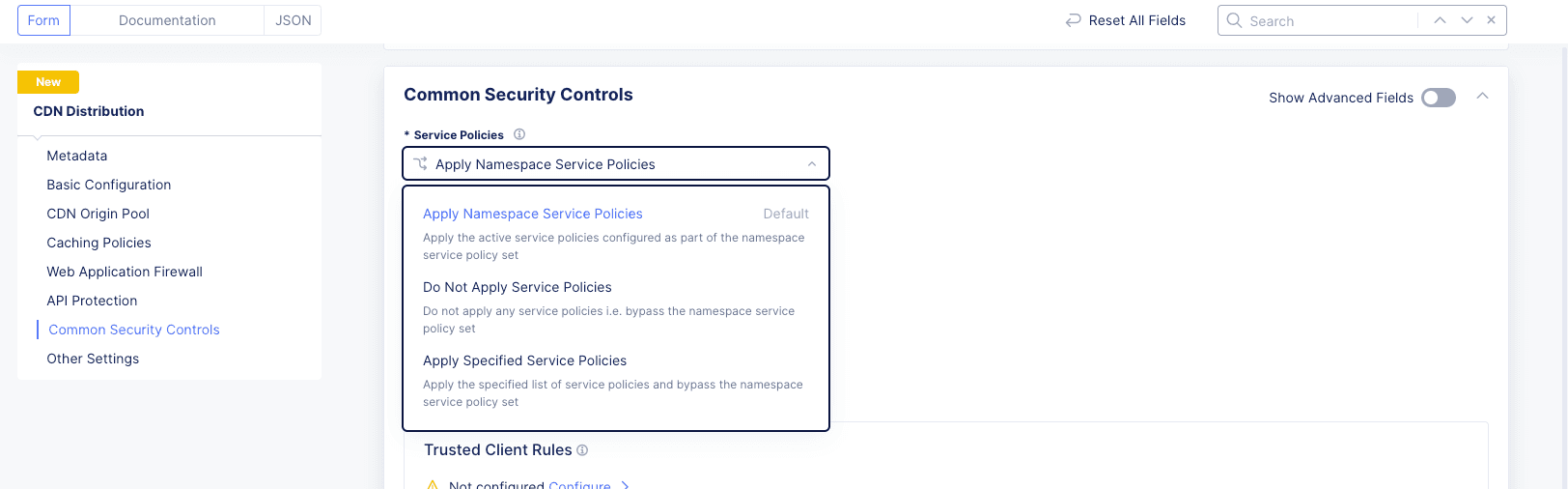 Figure: Service Policy Configuration