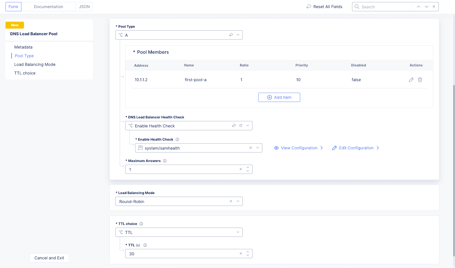 Figure: DNS Load Balancer Pool Settings