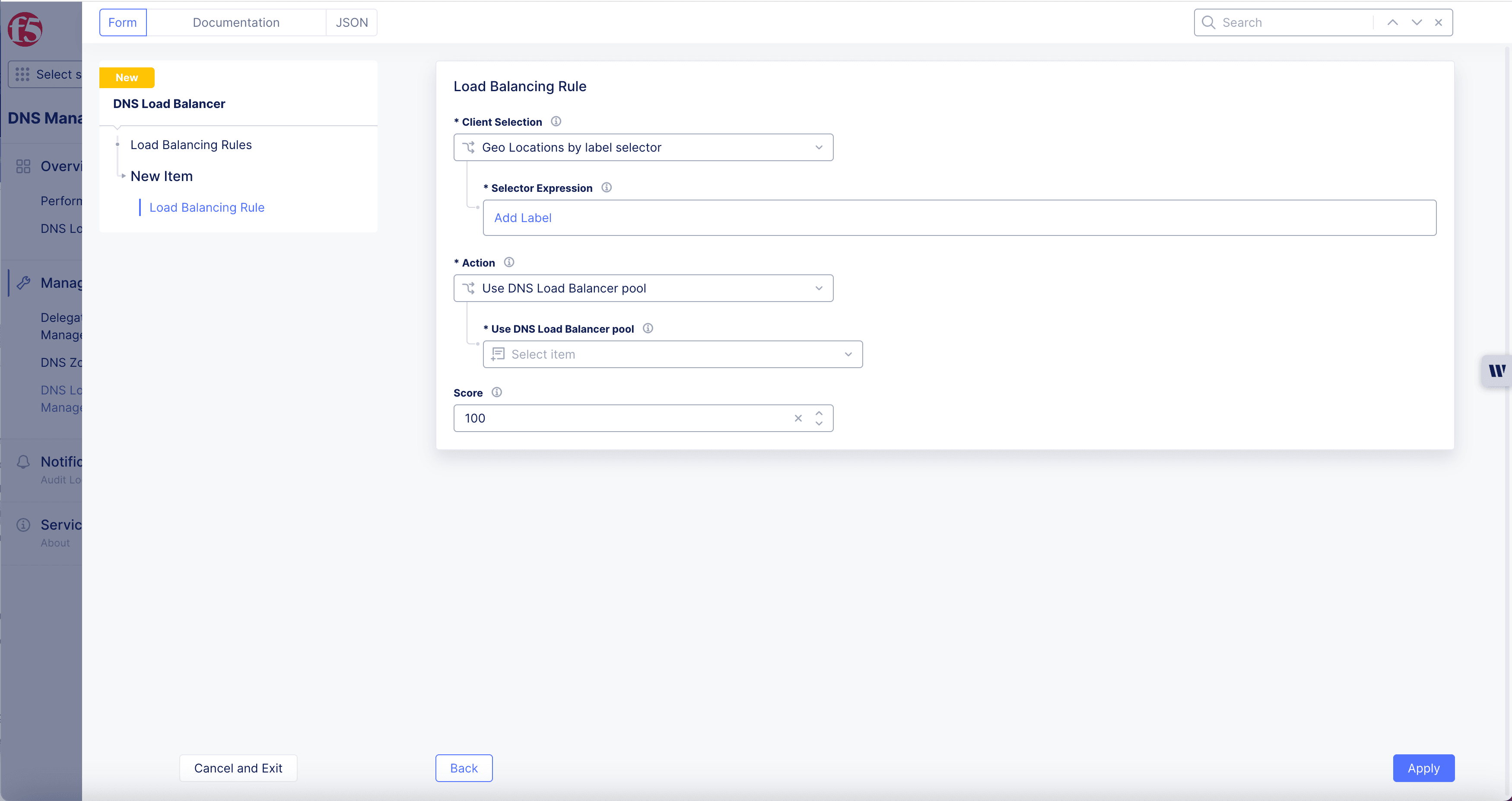 Figure: DNS Load Balancer Rule Settings