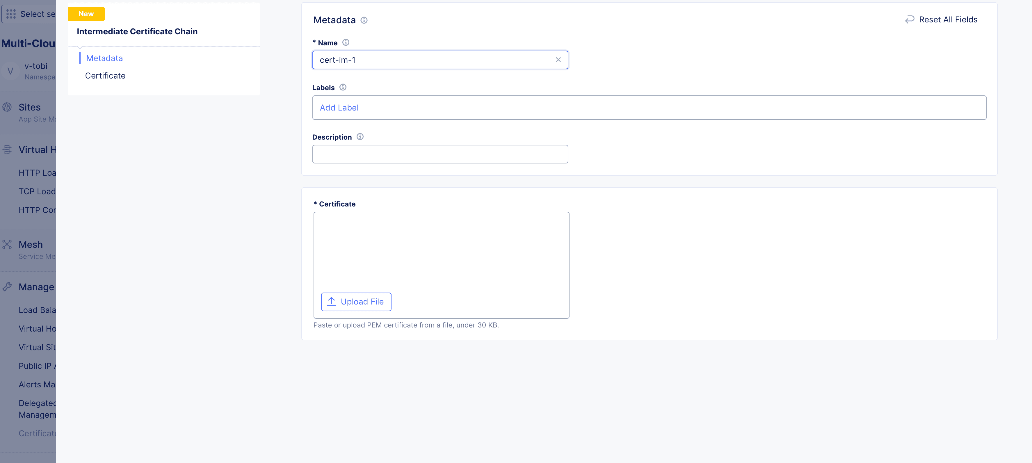 Figure: Upload Chain Certificate File