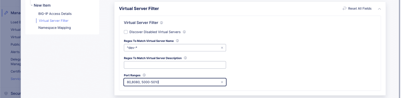 Figure: Configure Virtual Server Filter