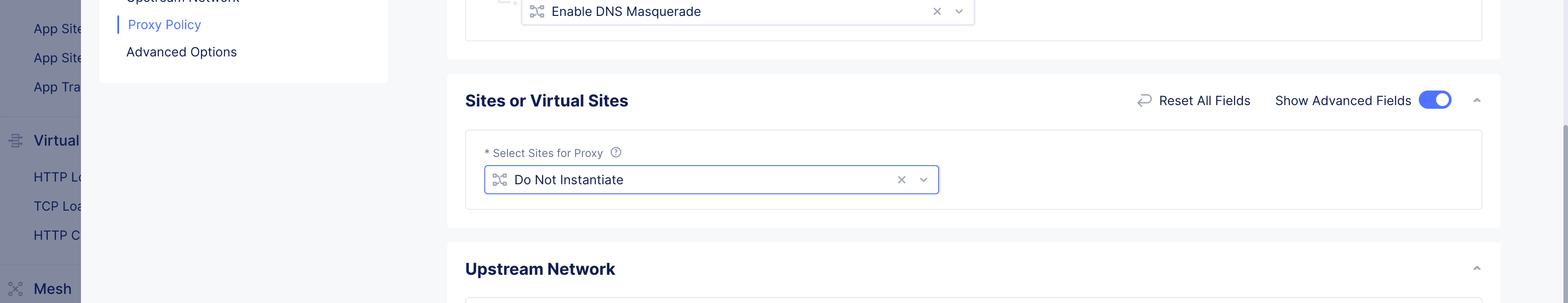 Figure: Sites or Virtual Sites Configuration