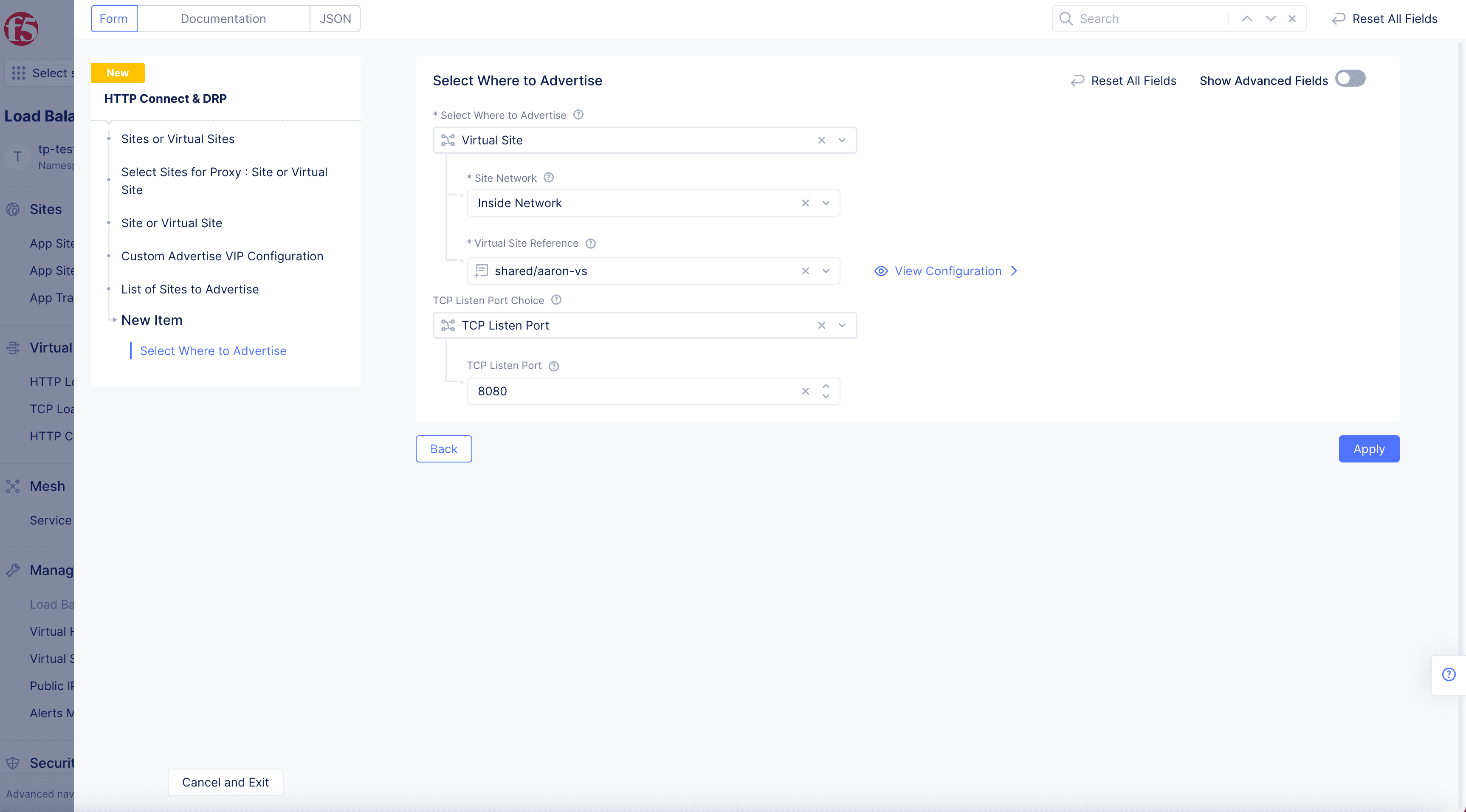 Figure: Advertise policy configuration