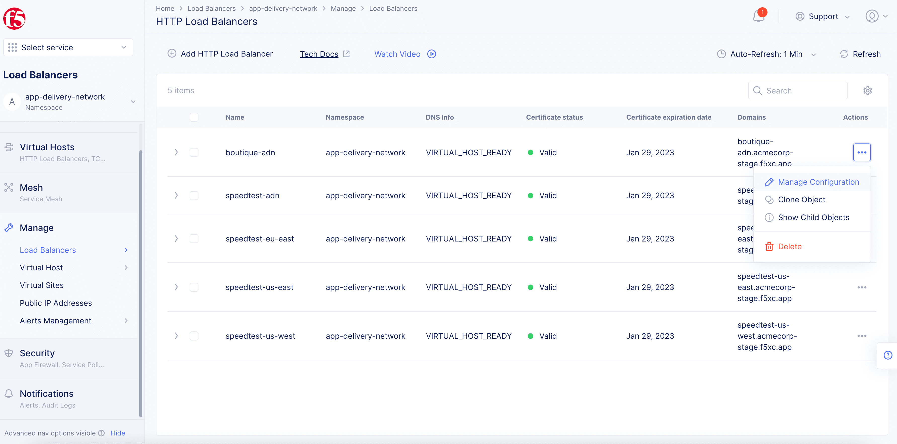 Figure: List of Load Balancers