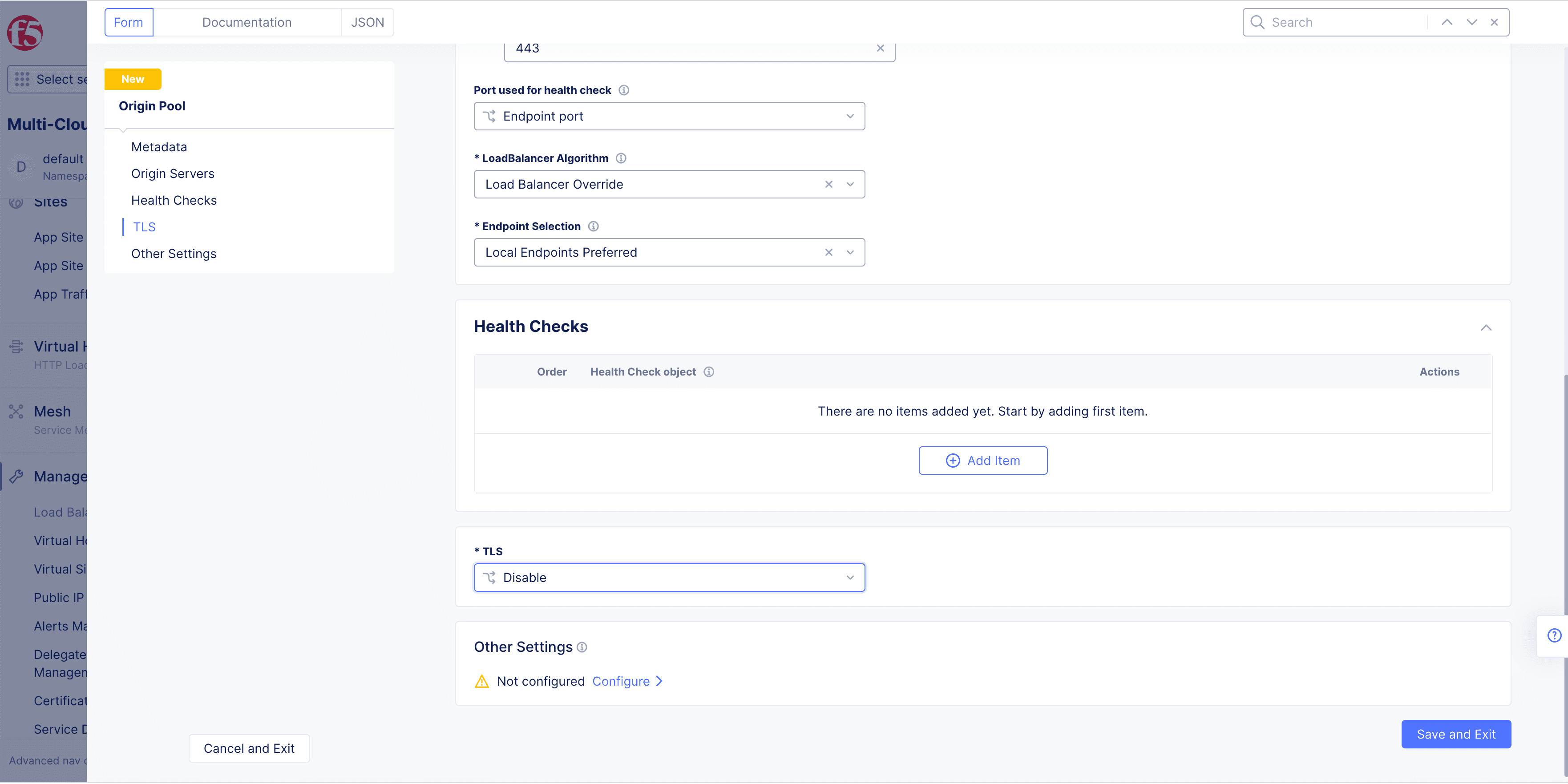 Figure: Setup Origin Pools