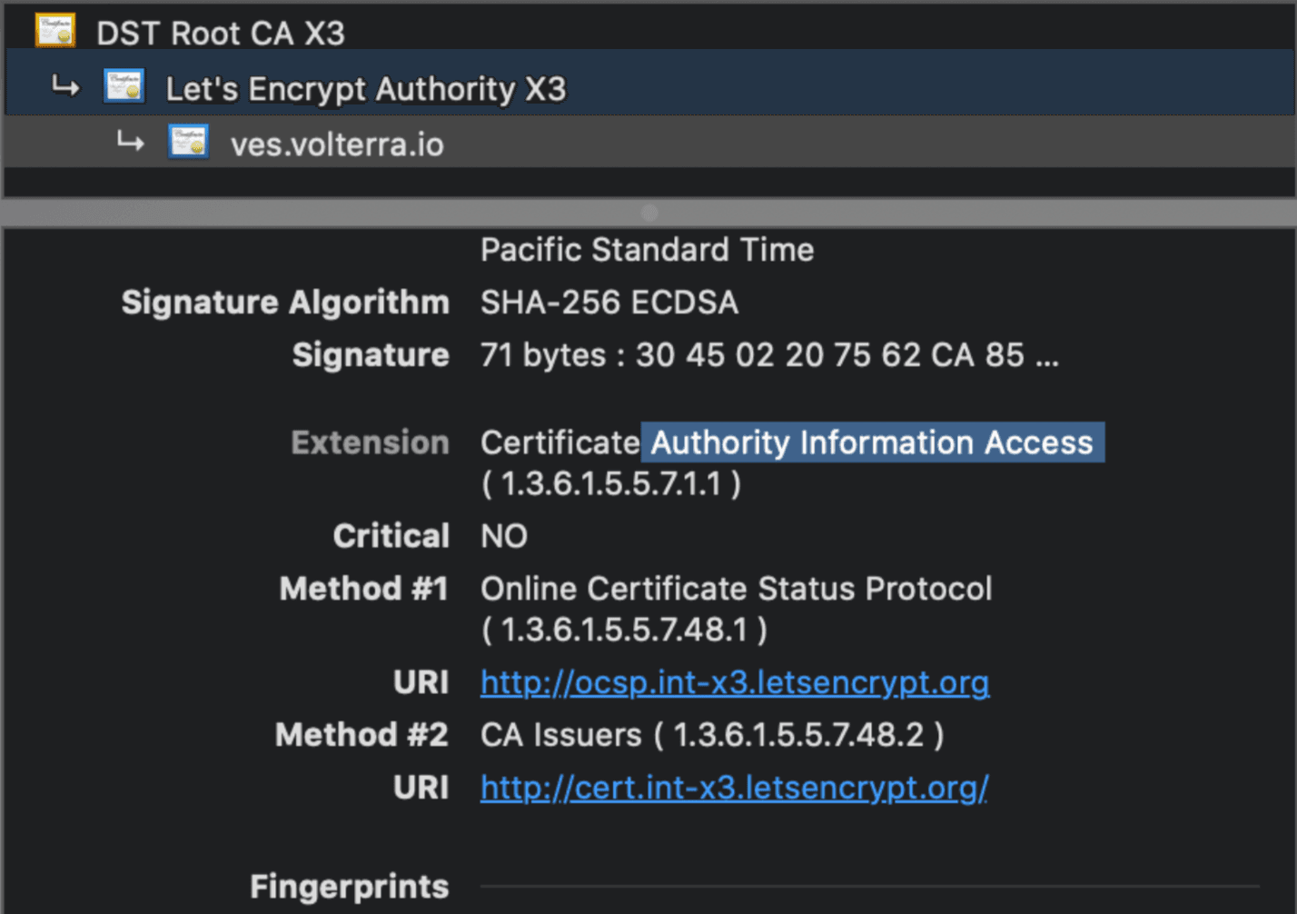 Figure: OCSP Enabled CA Signed Certificate