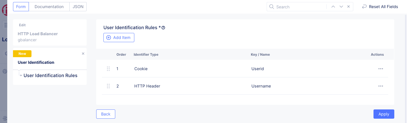 Figure: User Identification Rule List 