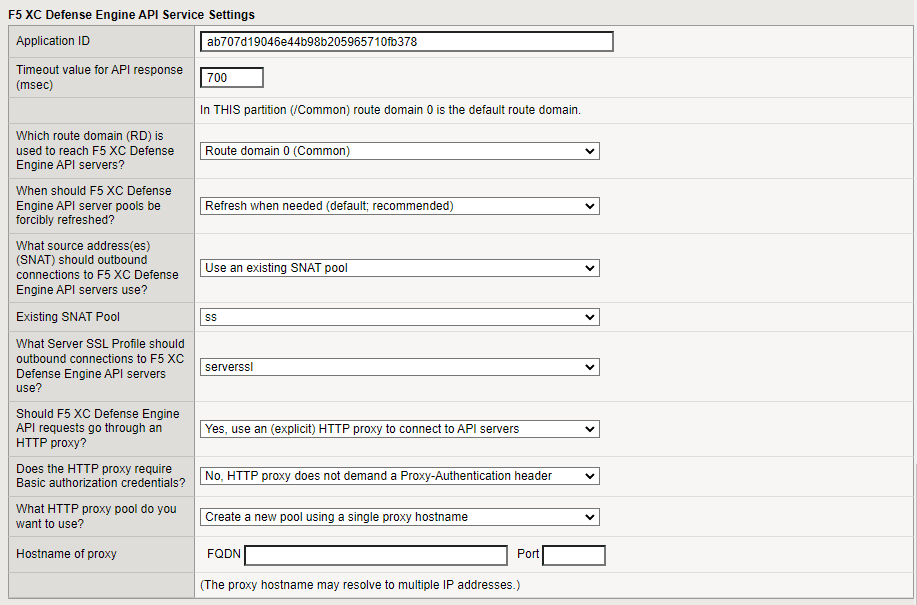 Figure: iApp connector F5 XC Defense Engine API Service Settings screen