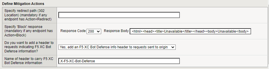 Figure: iApp Connector Define Mitigation Actions screen