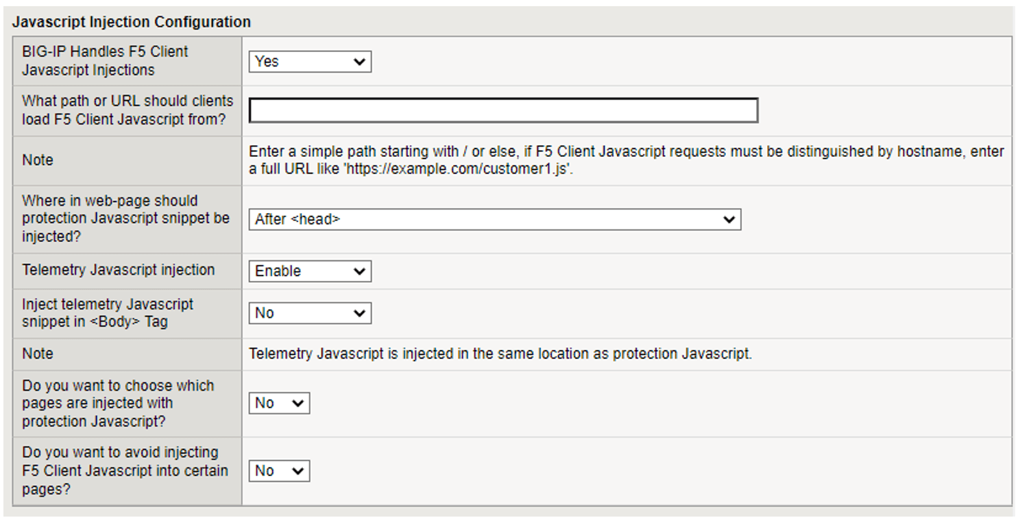 Figure: iApp Connector JavaScript Injection Configuration screen