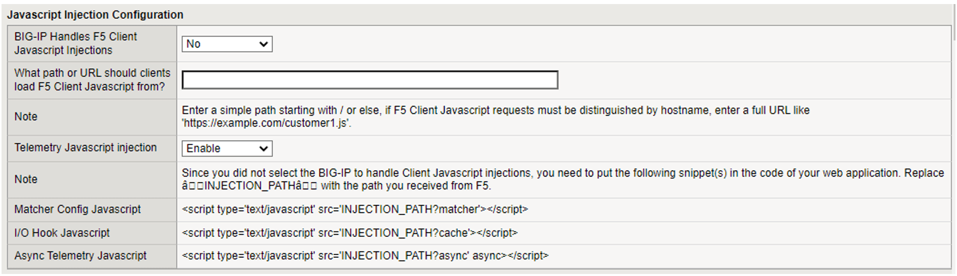 Figure: iApp Connector JavaScript Injection Manual Configuration screen