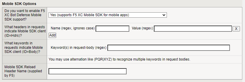 Figure: iApp Connector Mobile SDK Options screen