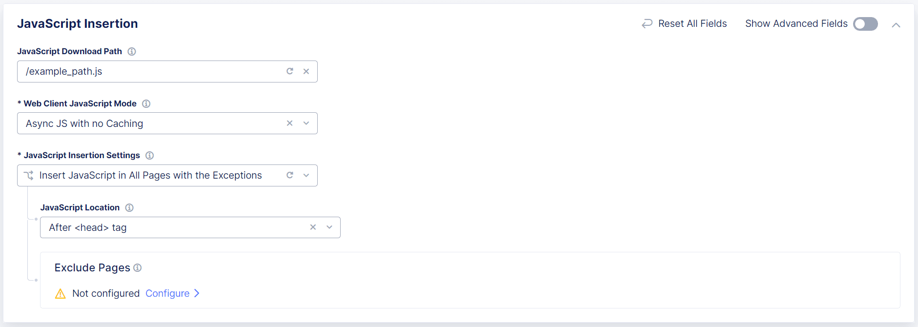 Figure: Configure JavaScript Injection with Exceptions