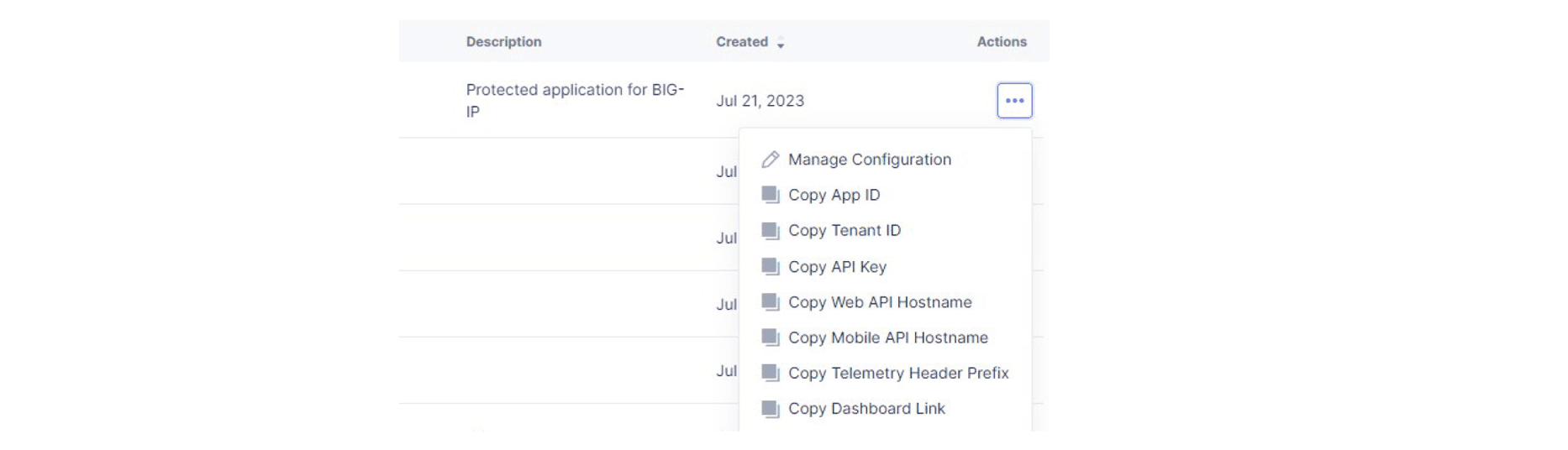 Figure: Action Menu