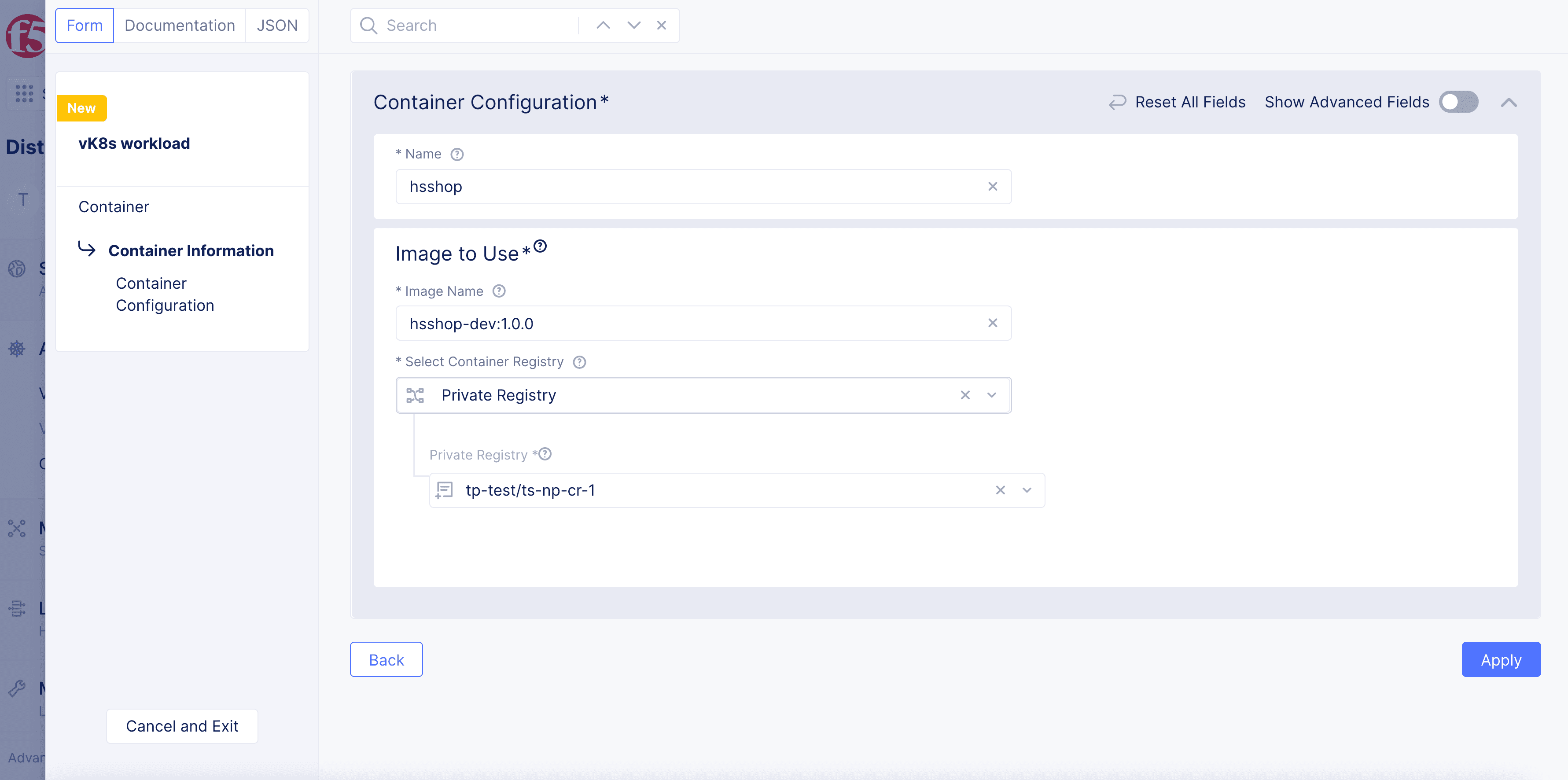 Figure: Container Registry for Workload