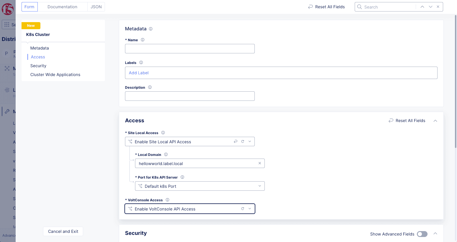 Figure: Enable Local K8s and Console Access