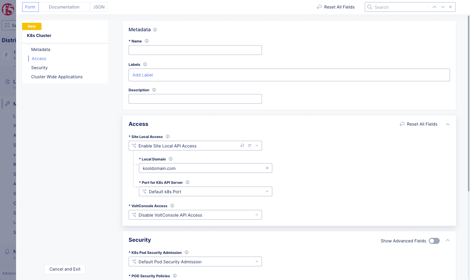 Figure: Access Section Configuration