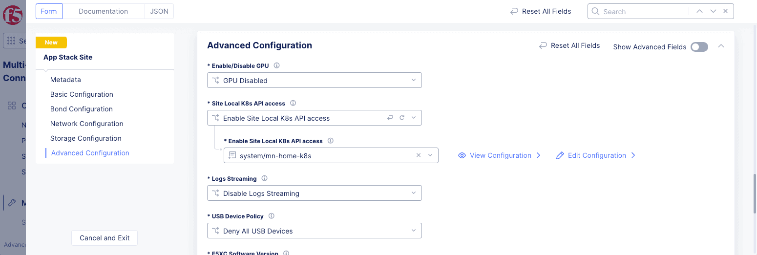 Figure: App Stack Site Enabled with Site Local K8s Access