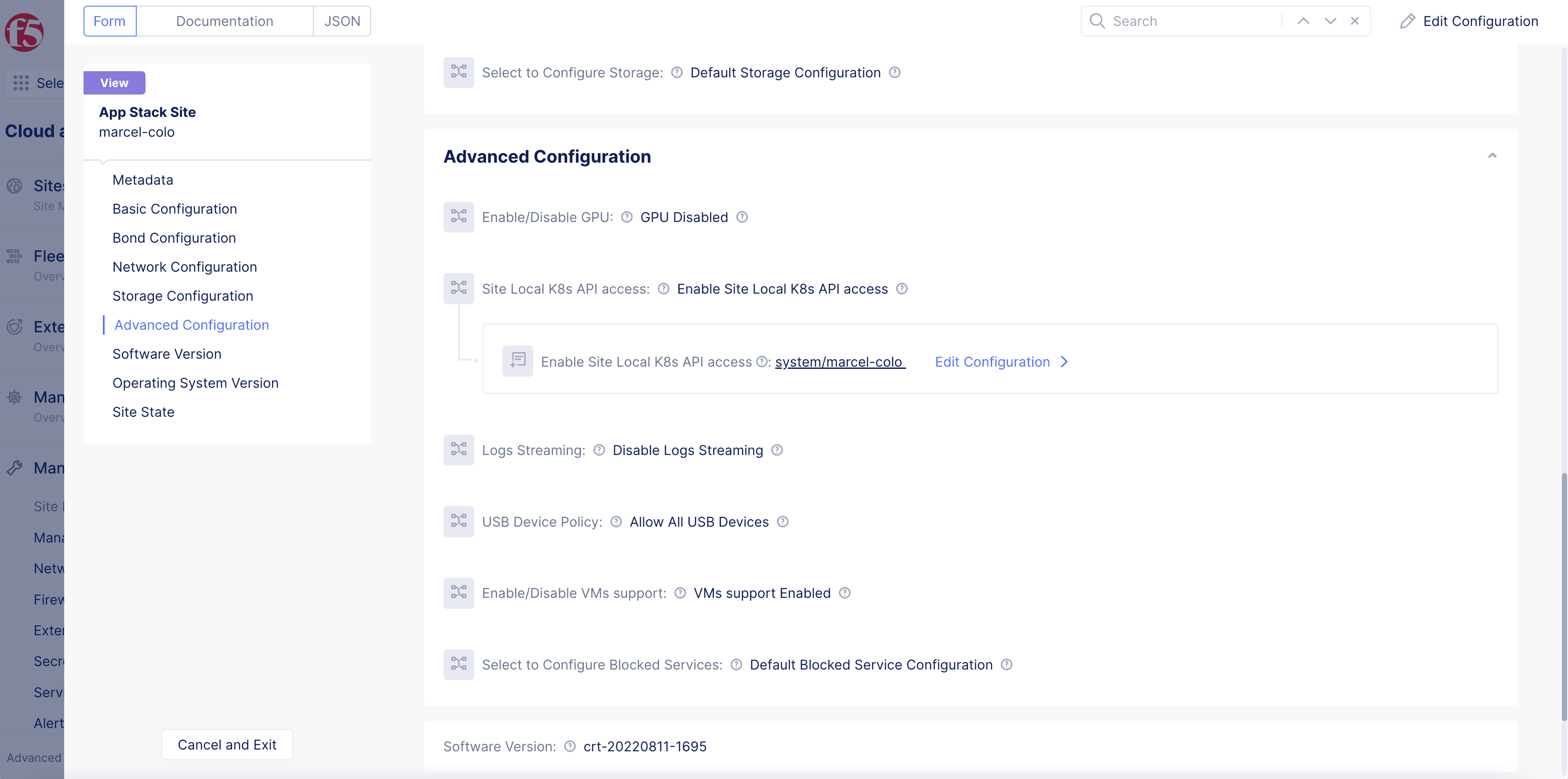 Figure: Site Configuration Form