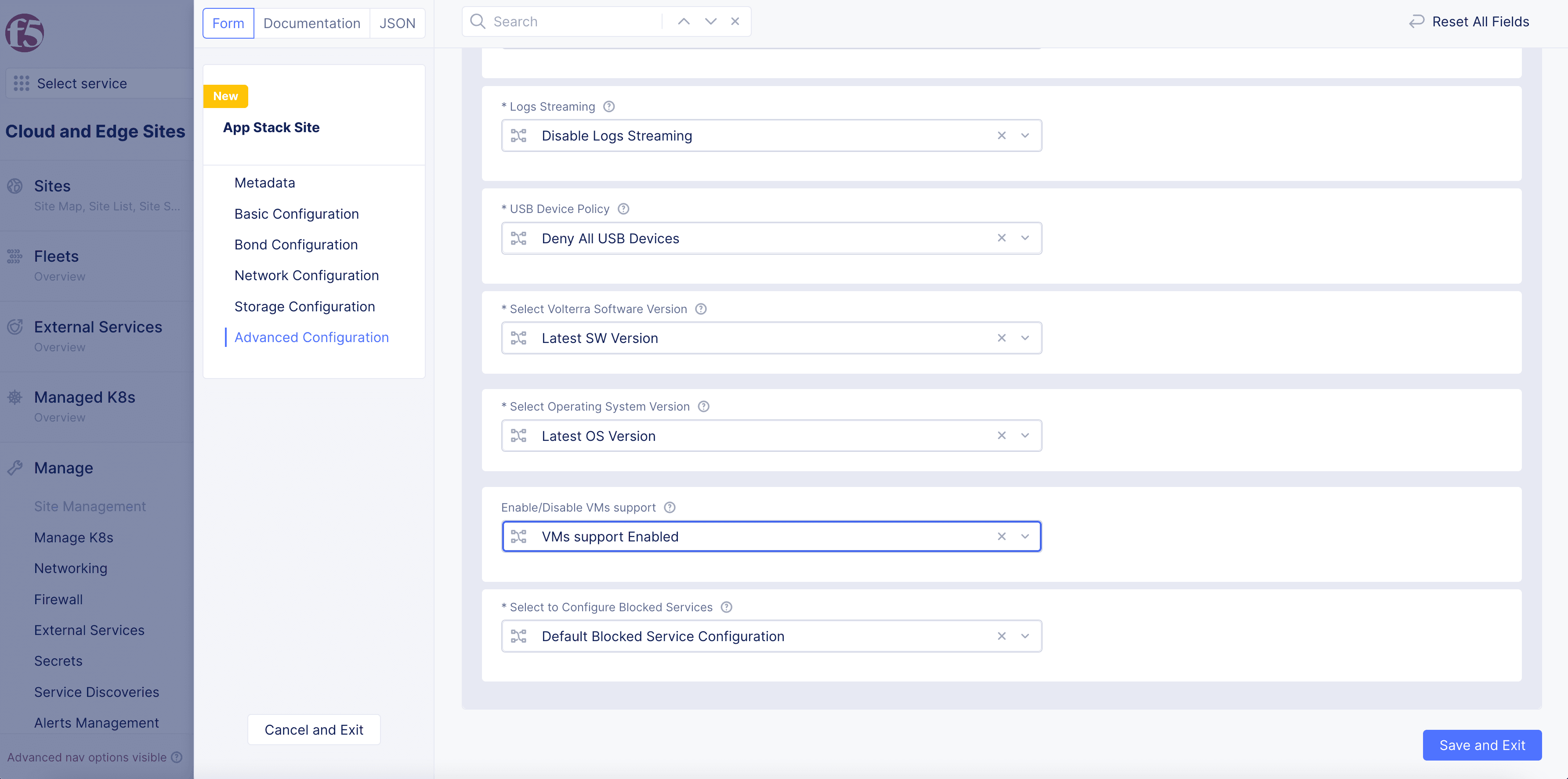 Figure: New Site Configuration Form