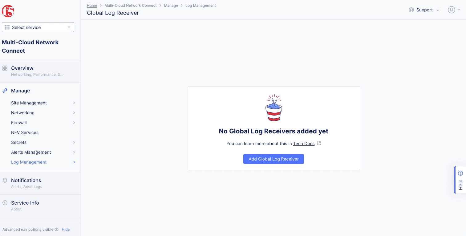 Figure: Navigate to Global Log Receiver Page