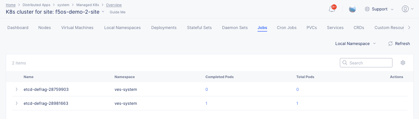 Figure: Managed K8s Jobs View