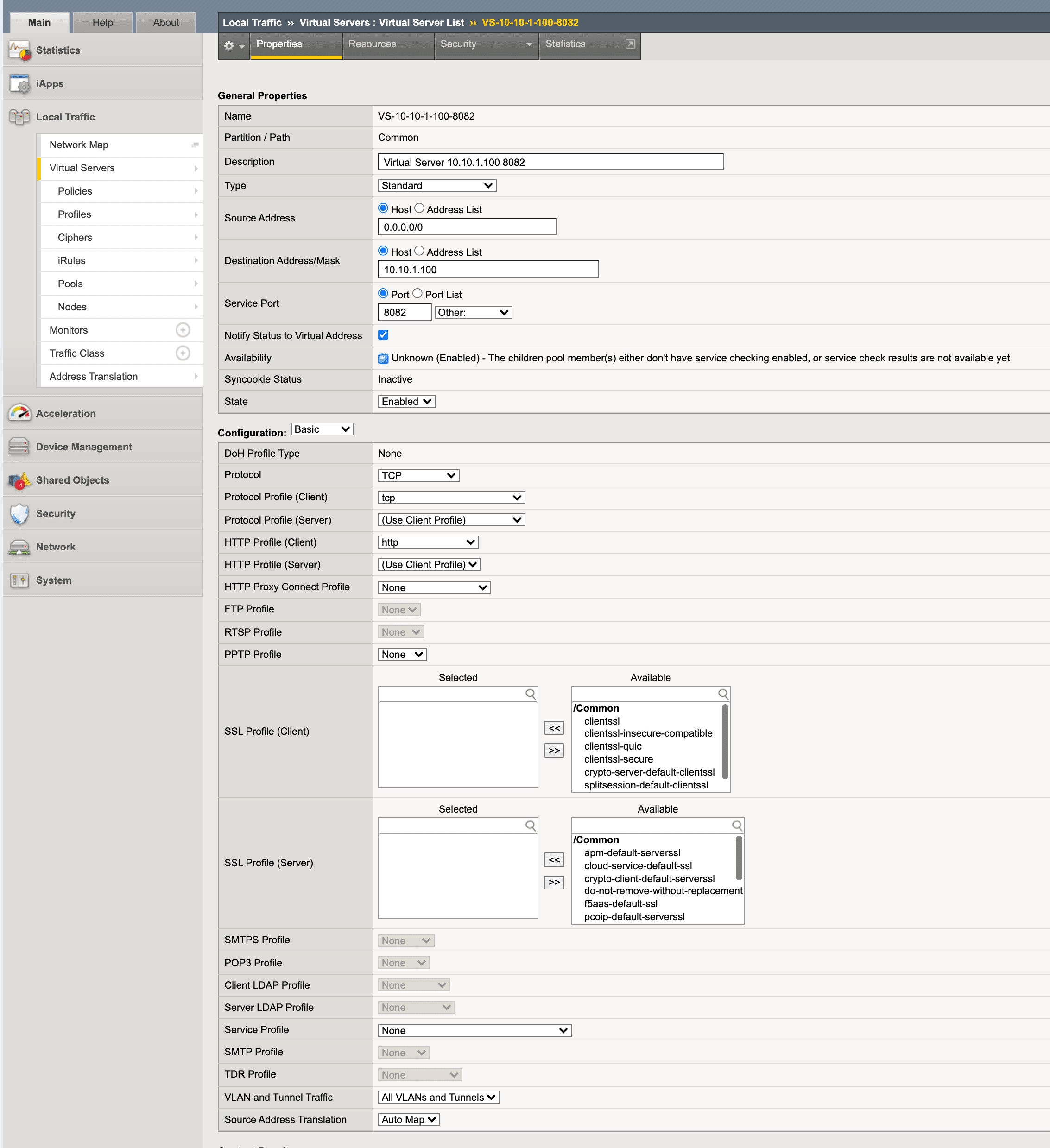 Figure: BIG-IP Virtual Server Creation