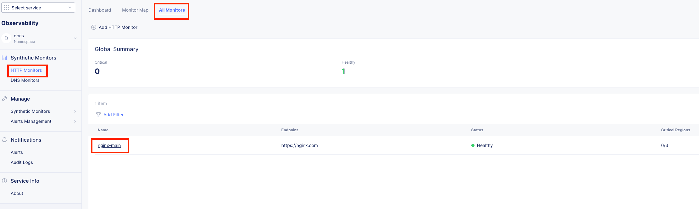 Figure: HTTP Monitor Menu