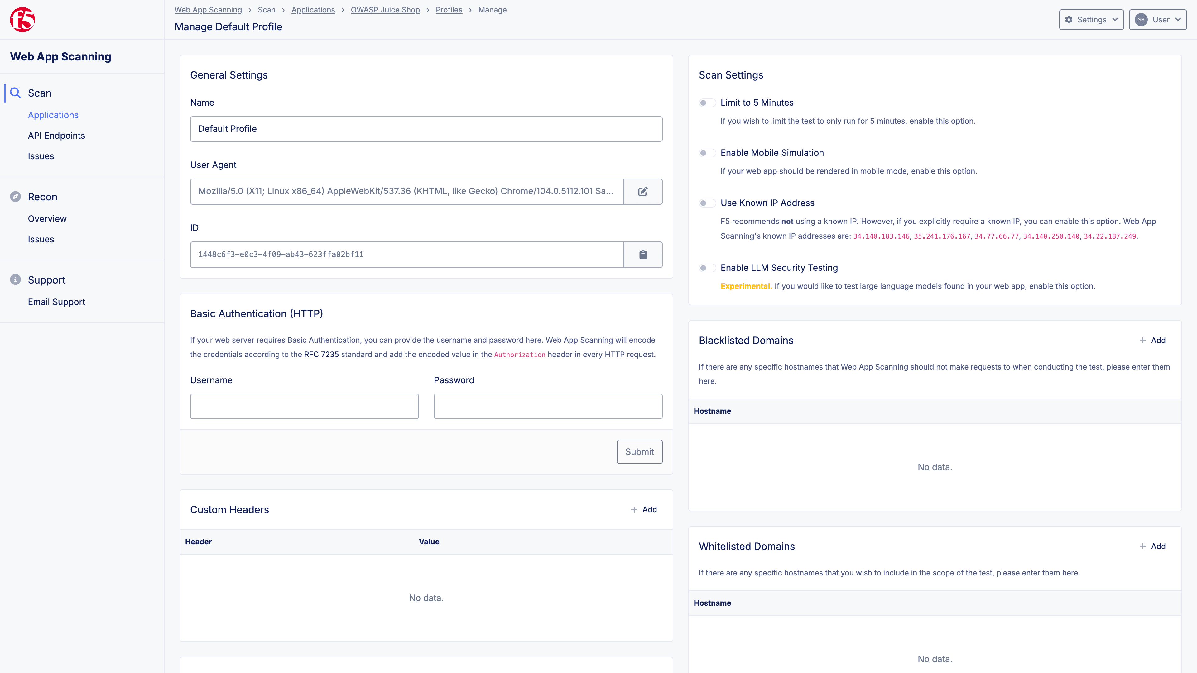 Figure: Test Profile Settings