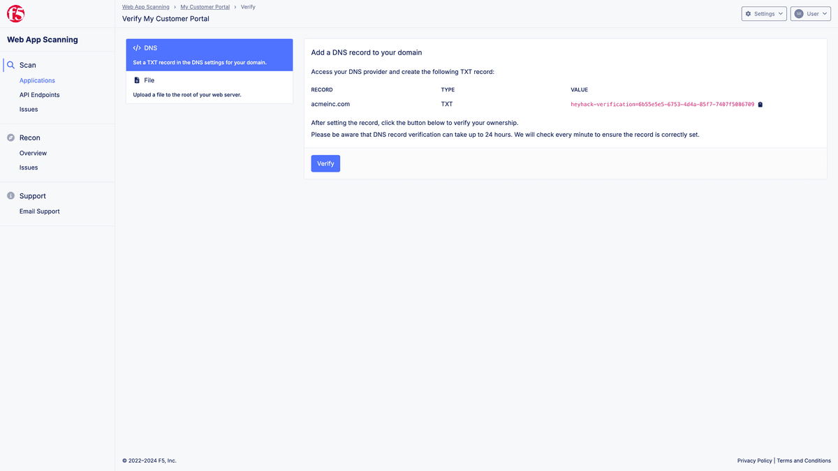 Verify Application in Web App Scanning | F5 Distributed Cloud Technical ...