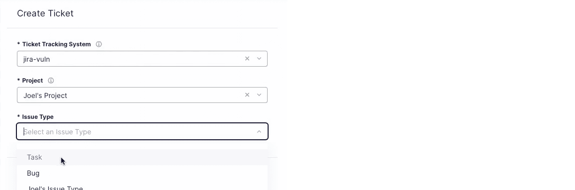 Figure: Select an Issue Type from your TTS