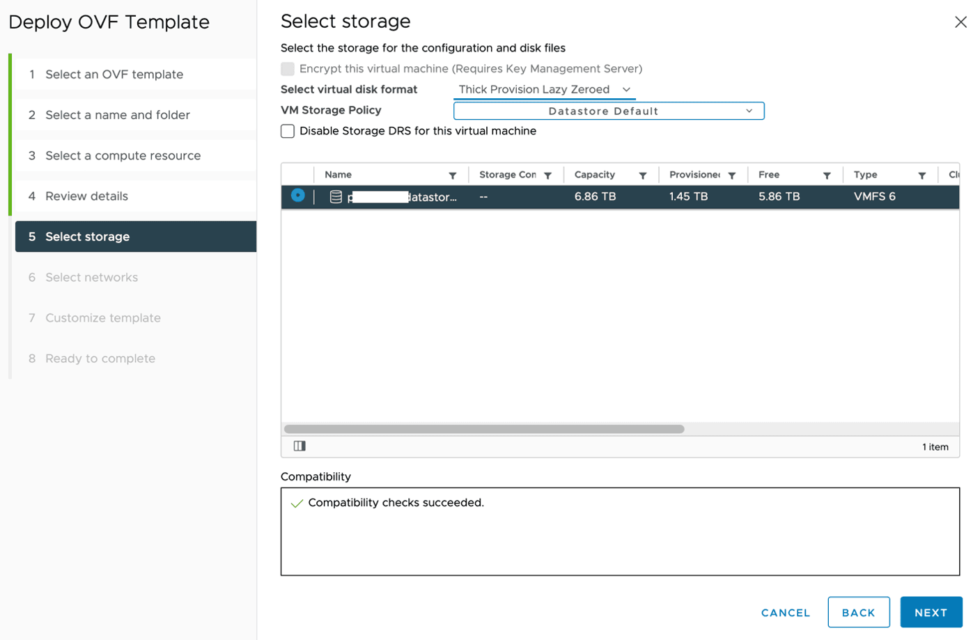 Figure: Select storage page